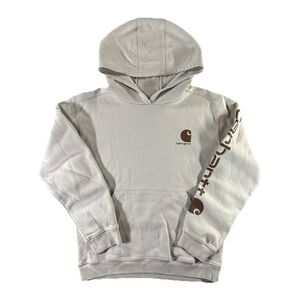 Carhartt Hoodie Sweatshirt Youth XL 18-20 White Spell-Out Pullover Long-Sleeve